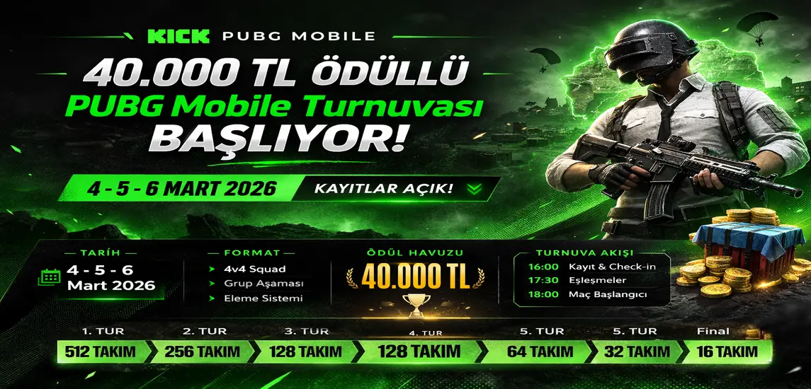 40.000 TL Ödüllü KICK PUBG Mobile Turnuvası Başlıyor! Kayıtlar Açıldı