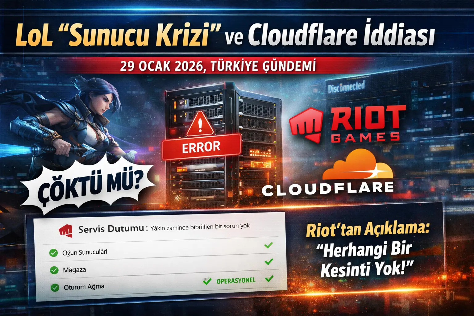 29 Ocak 2026’ta Türkiye Medyasında “LoL Erişim / Sunucu Krizi – Cloudflare” İddiası Gündem Oldu