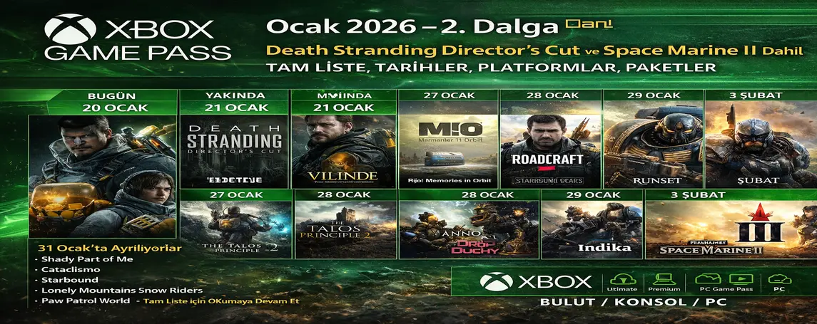 Xbox Game Pass (Ocak 2026 – 2. Dalga): Death Stranding Director’s Cut ve Space Marine II Dahil Tam Liste, Tarihler, Platformlar, Paketler
